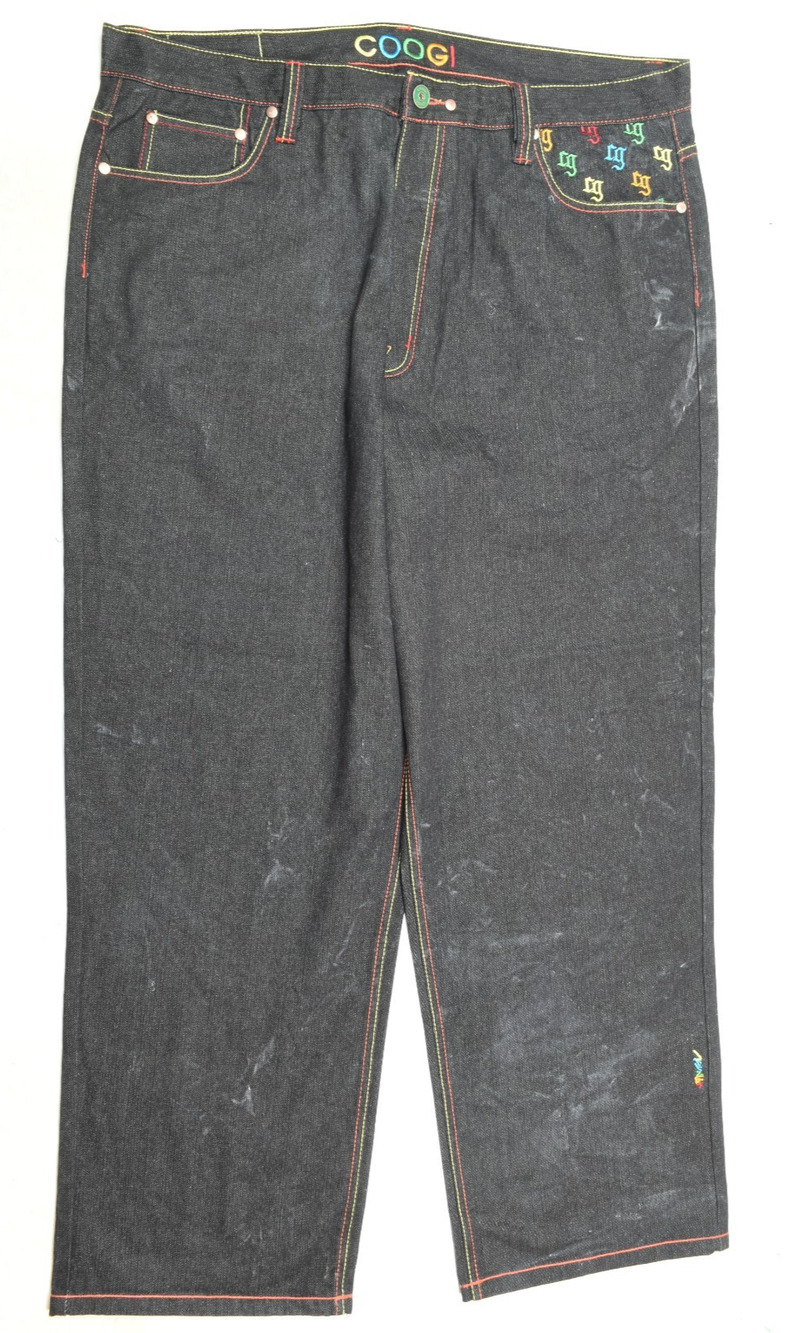 COOGI Logo Baggy Jeans Mens 44x34 Black Straight Leg Relaxed Fit Denim Y2K